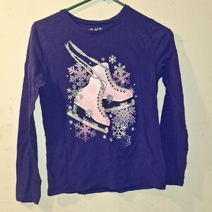 Place Kids Purple Long Sleeve Tee with Ice Skate Graphic